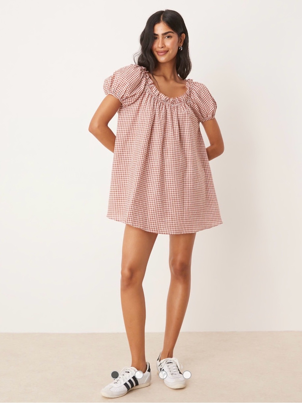 ASOS Pink Gingham Puff-Sleeve Mini Dress
